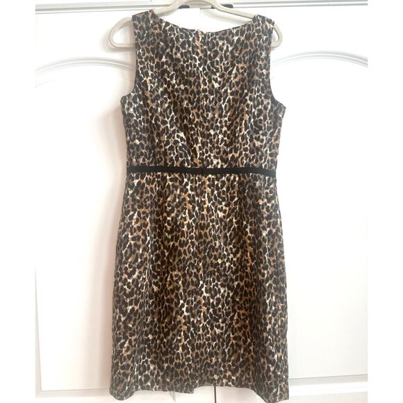 Loft Tan and Black Leopard Animal Print Sleeveless Business Mini Dress - Picture 4 of 6